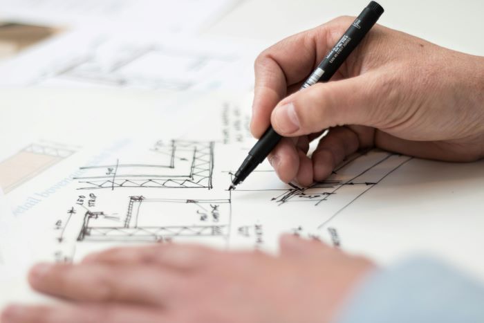 Close up image of building plans. 