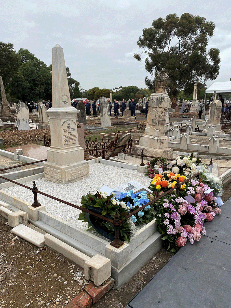 Firefighter Hedger's refurbished gravesite